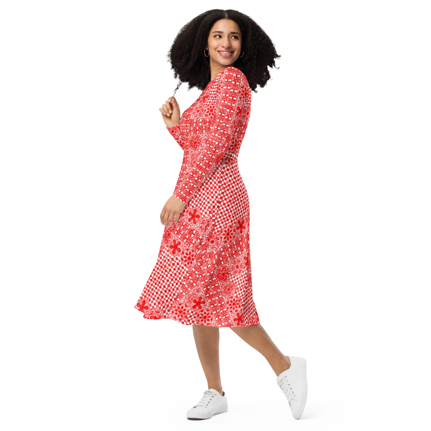 Lace dress long sleeve midi red dress lace dress ñanduti lace dress paraguay lace - Amaria Studio