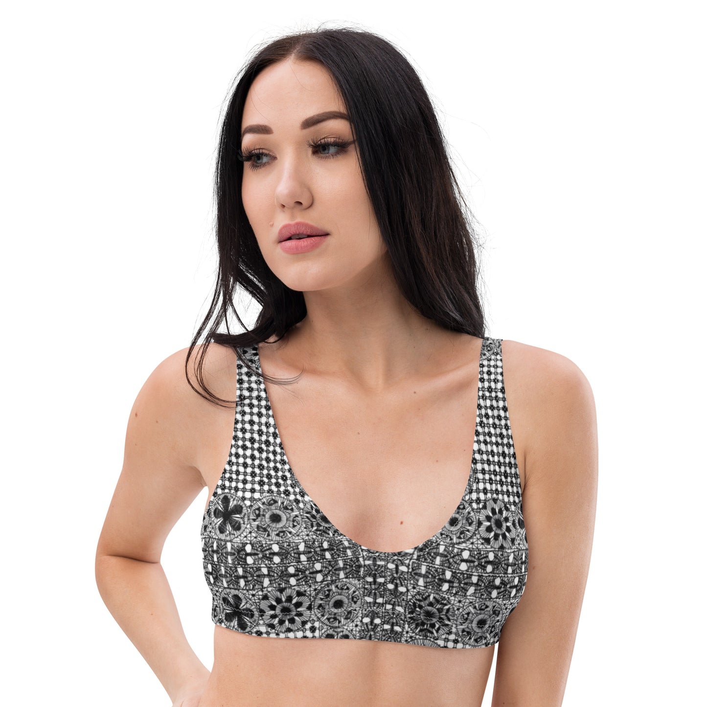 Black Ñanduti lace padded bikini top paraguayan lace - Amaria Studio