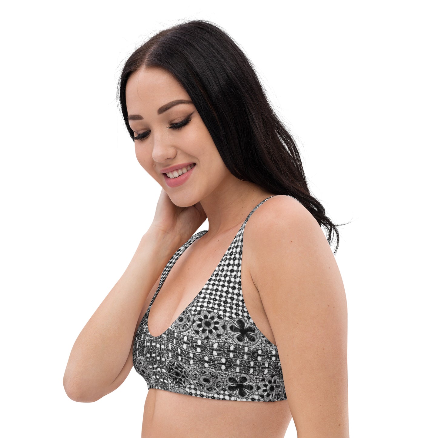 Black Ñanduti lace padded bikini top paraguayan lace - Amaria Studio