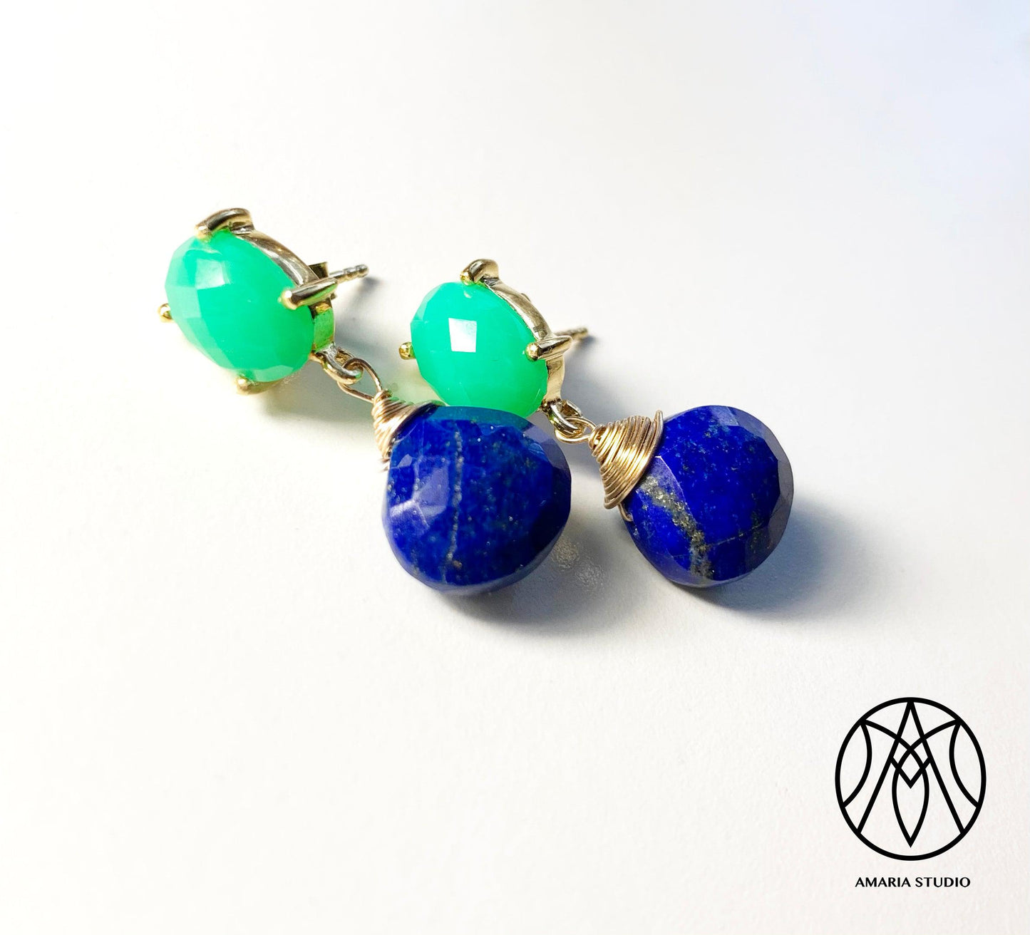 Chrysoprase and lapis lazuli earrings - Amaria Studio