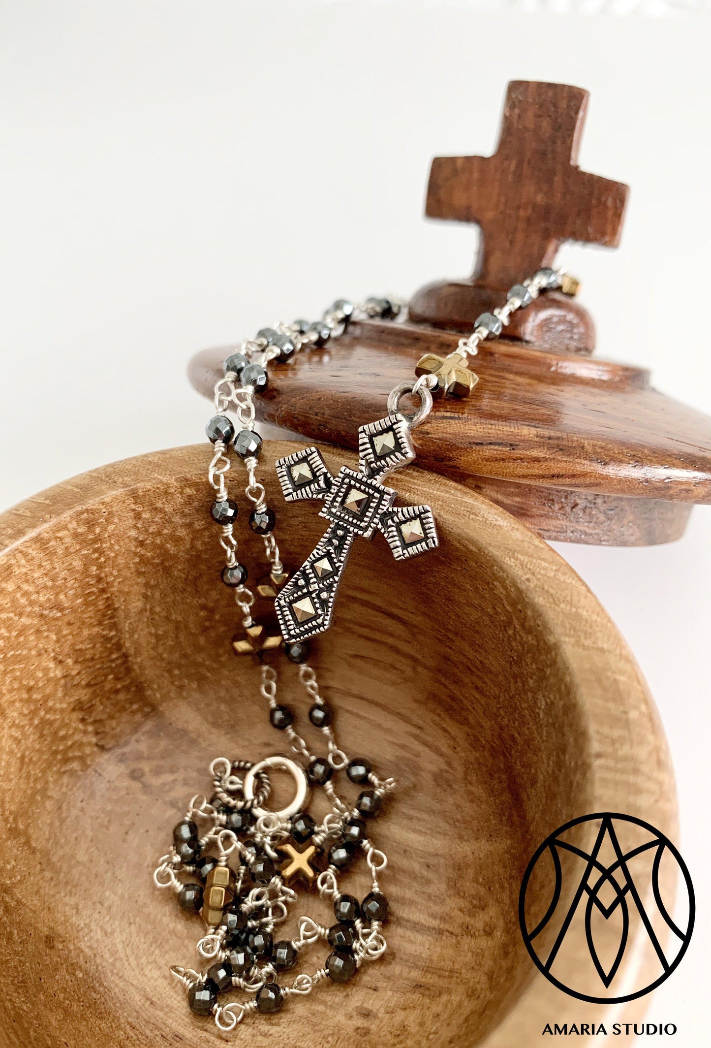 Hematite Rosary Necklace - Amaria Studio
