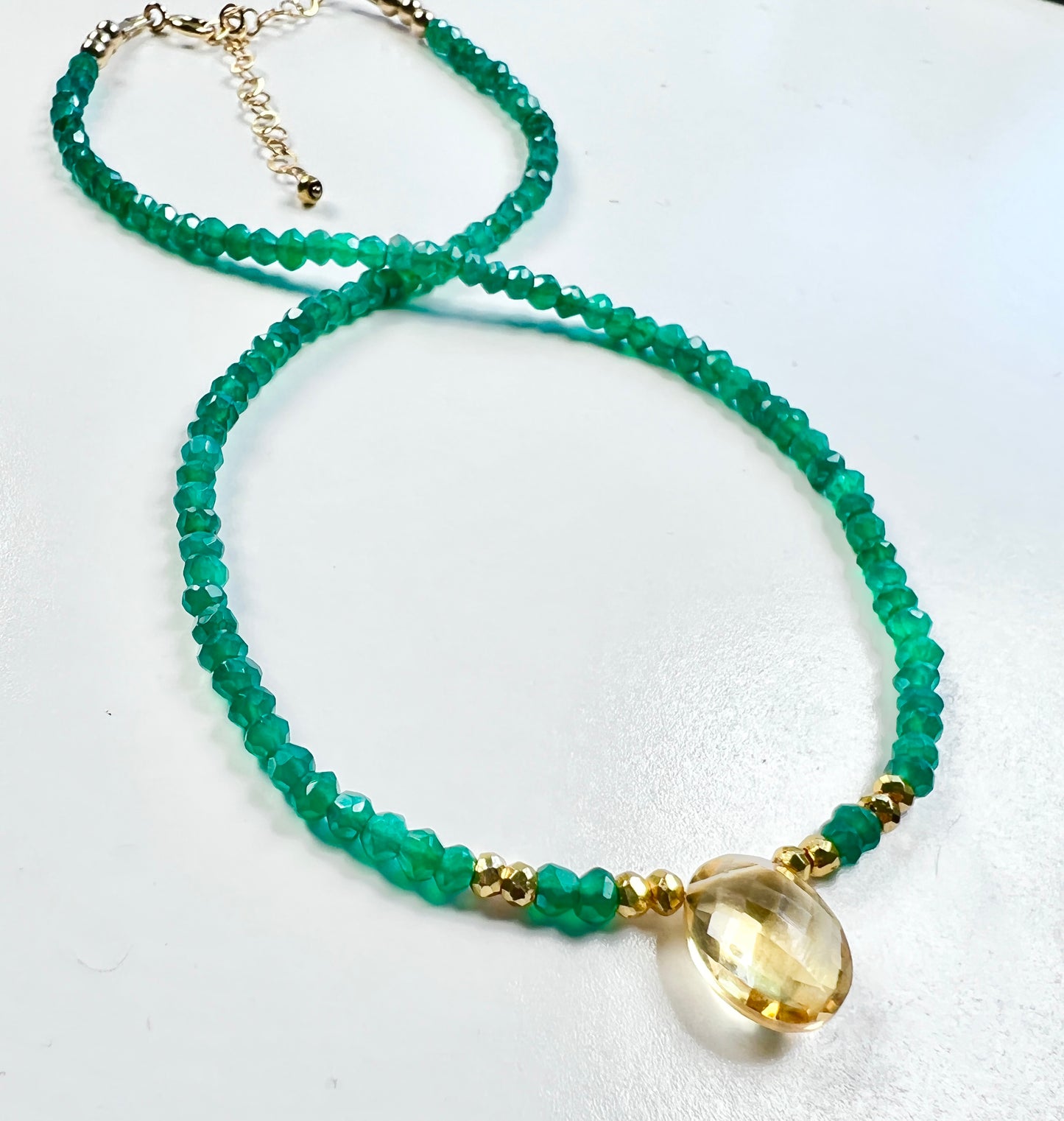 Beaded green onyx citrine necklace - Amaria Studio