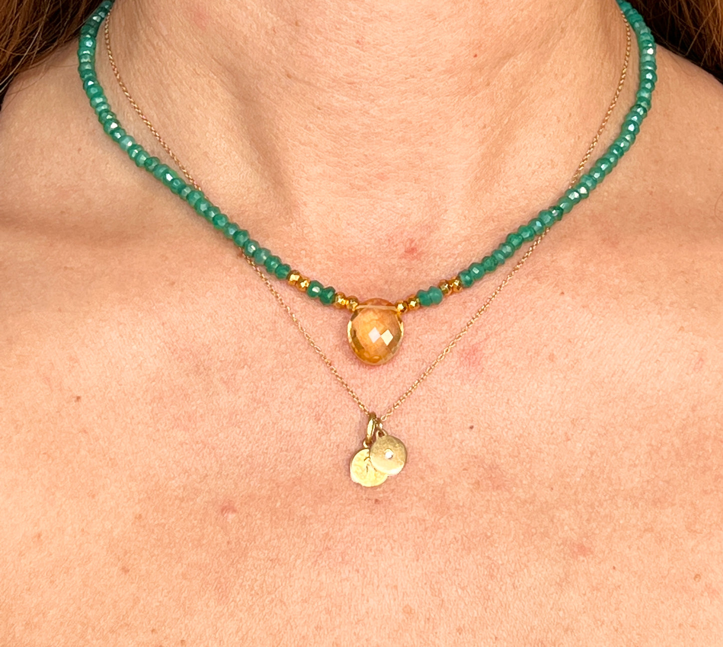 Beaded green onyx citrine necklace - Amaria Studio