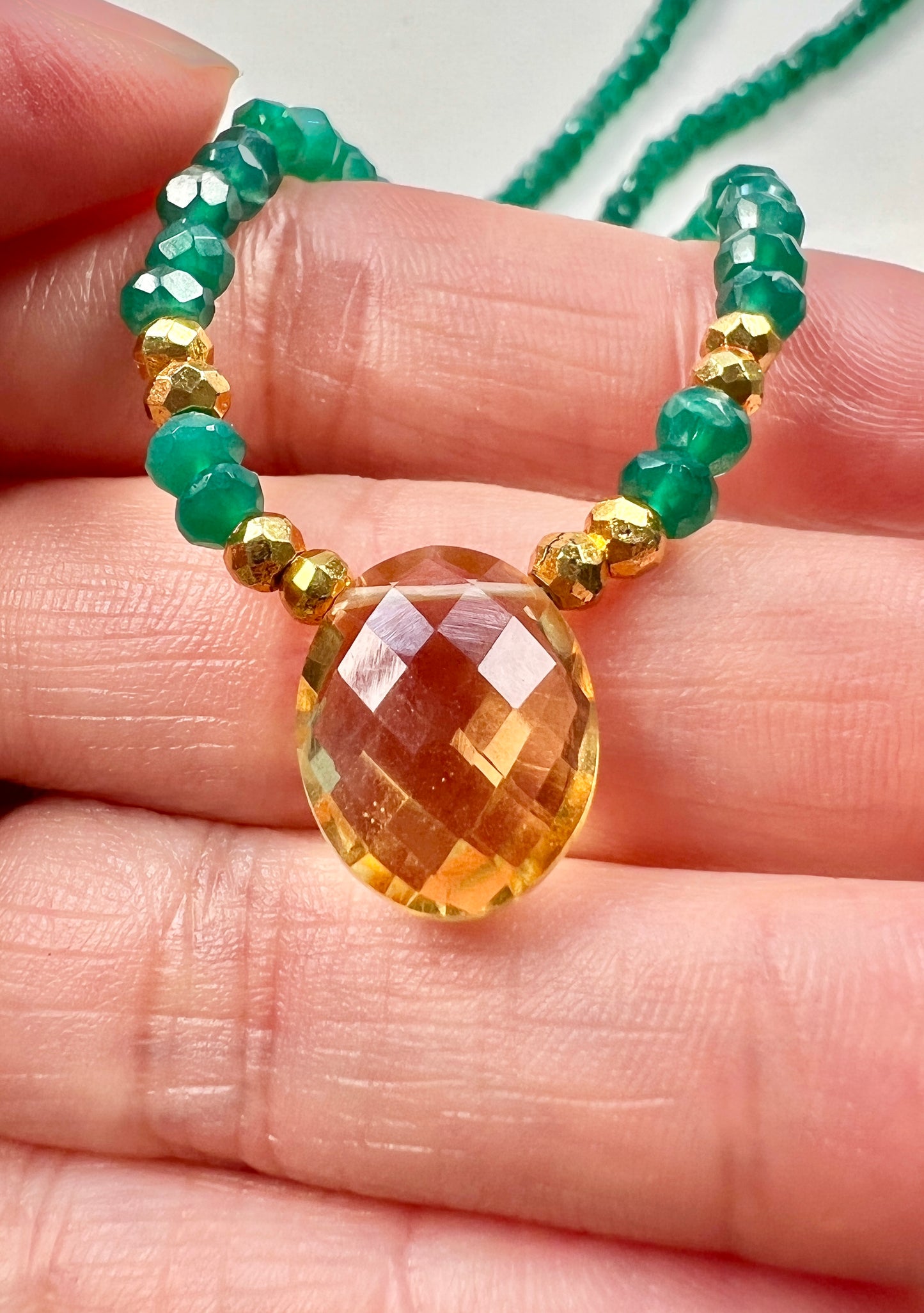 Beaded green onyx citrine necklace - Amaria Studio