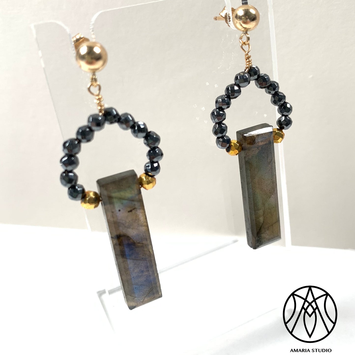 Labradorite hematite earrings - Amaria Studio