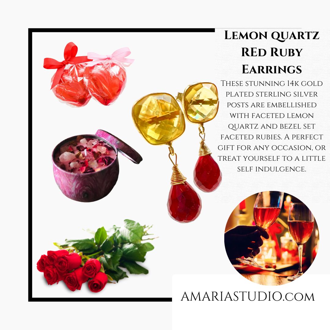 Lemon quartz and ruby earrings - Amaria Studio