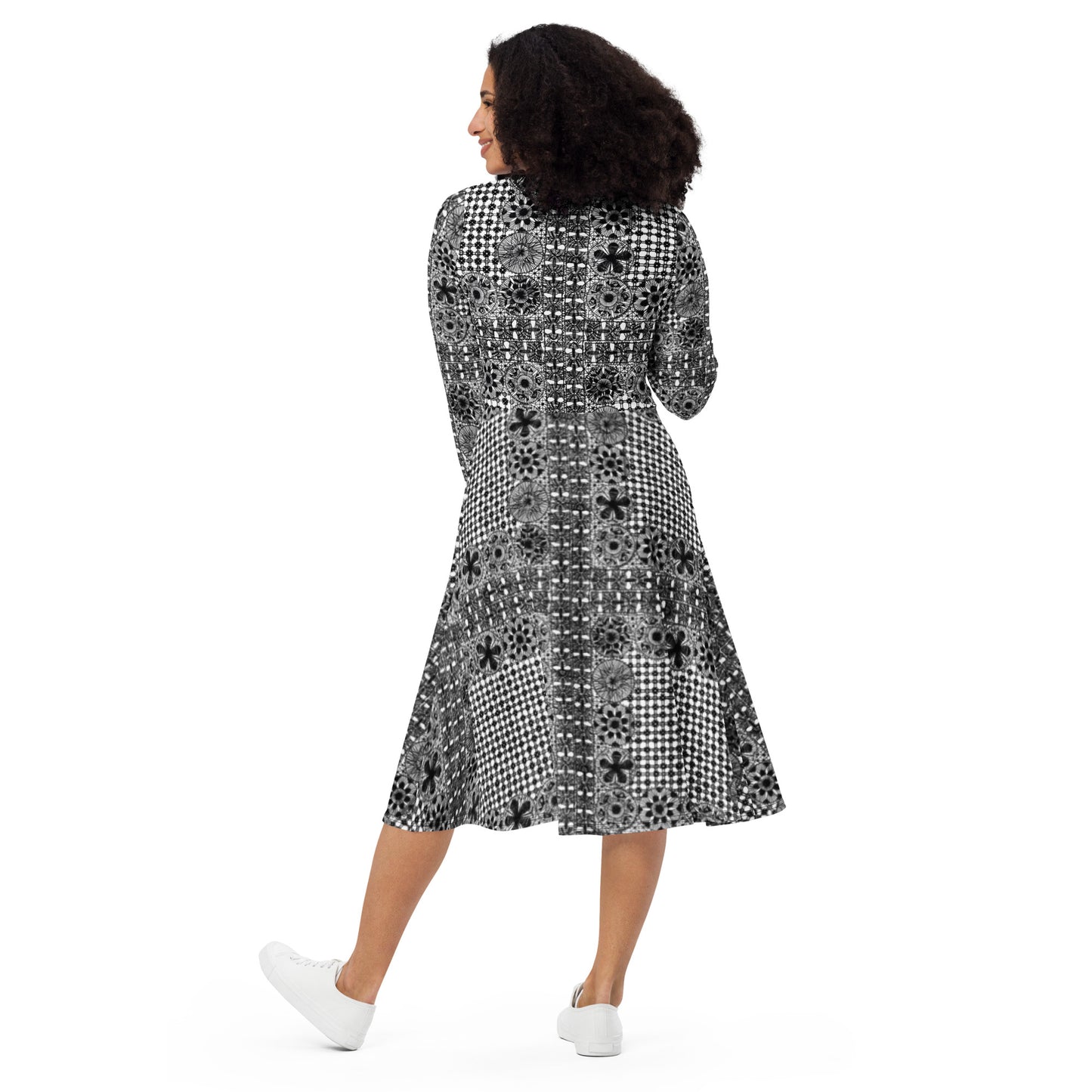 Ñanduti lace print long sleeve midi dress - Amaria Studio