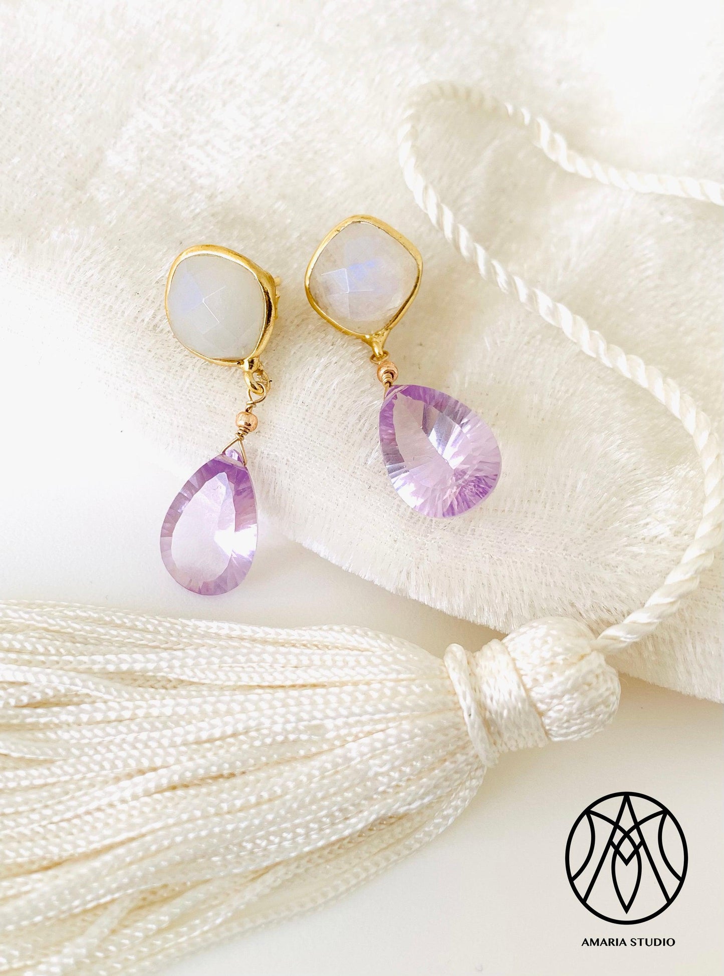 Moonstone amethyst earrings - Amaria Studio