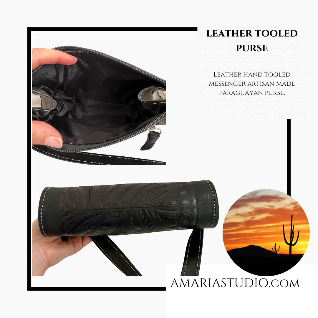 Hand tooled leather purse - Amaria Studio