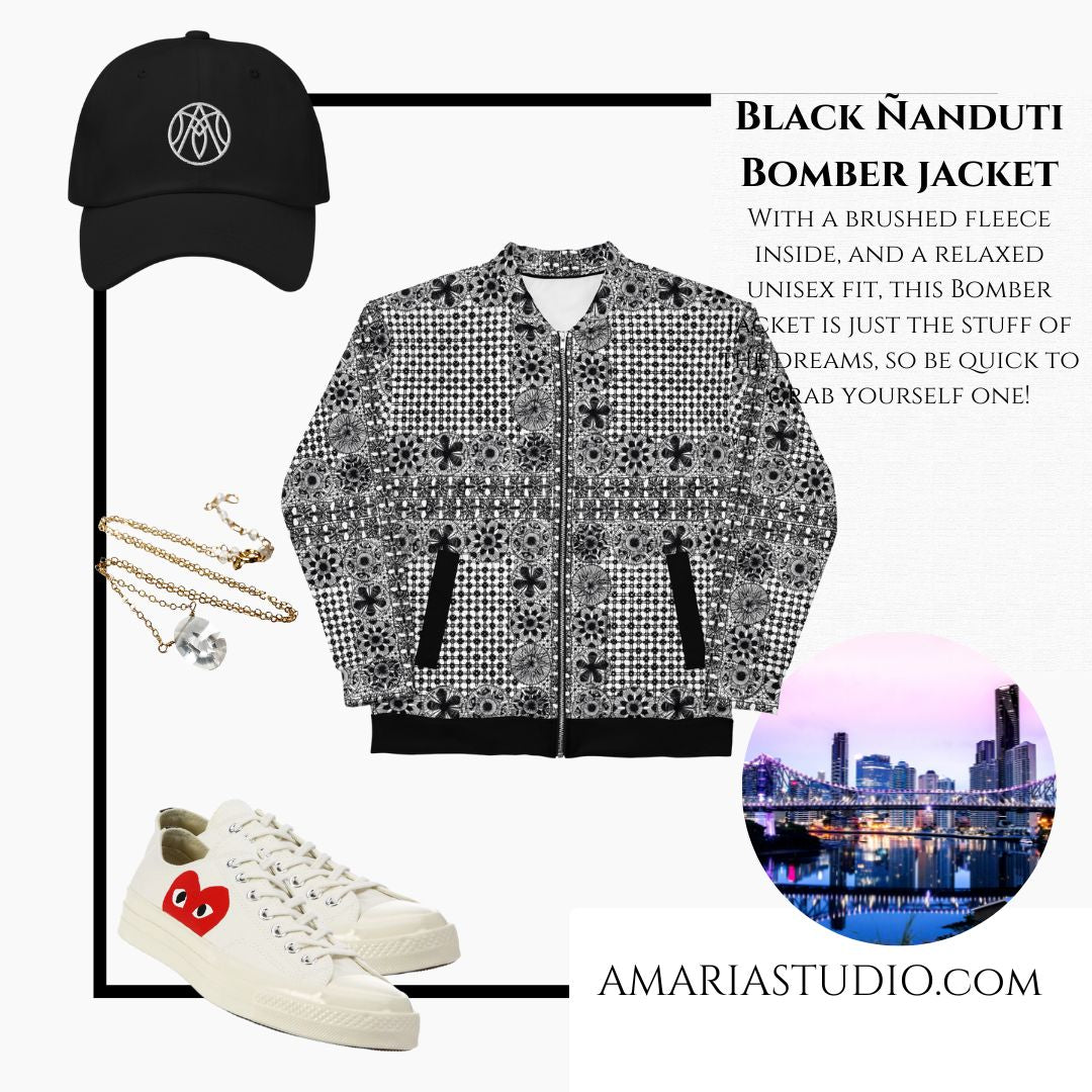 Black Ñanduti lace Unisex Bomber Jacket - Amaria Studio