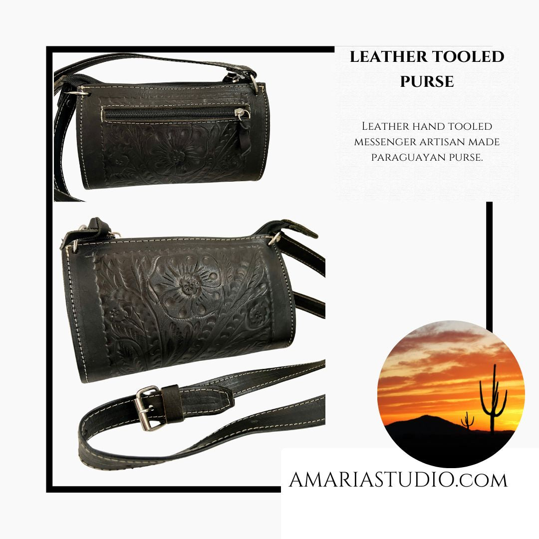 Hand tooled leather purse - Amaria Studio