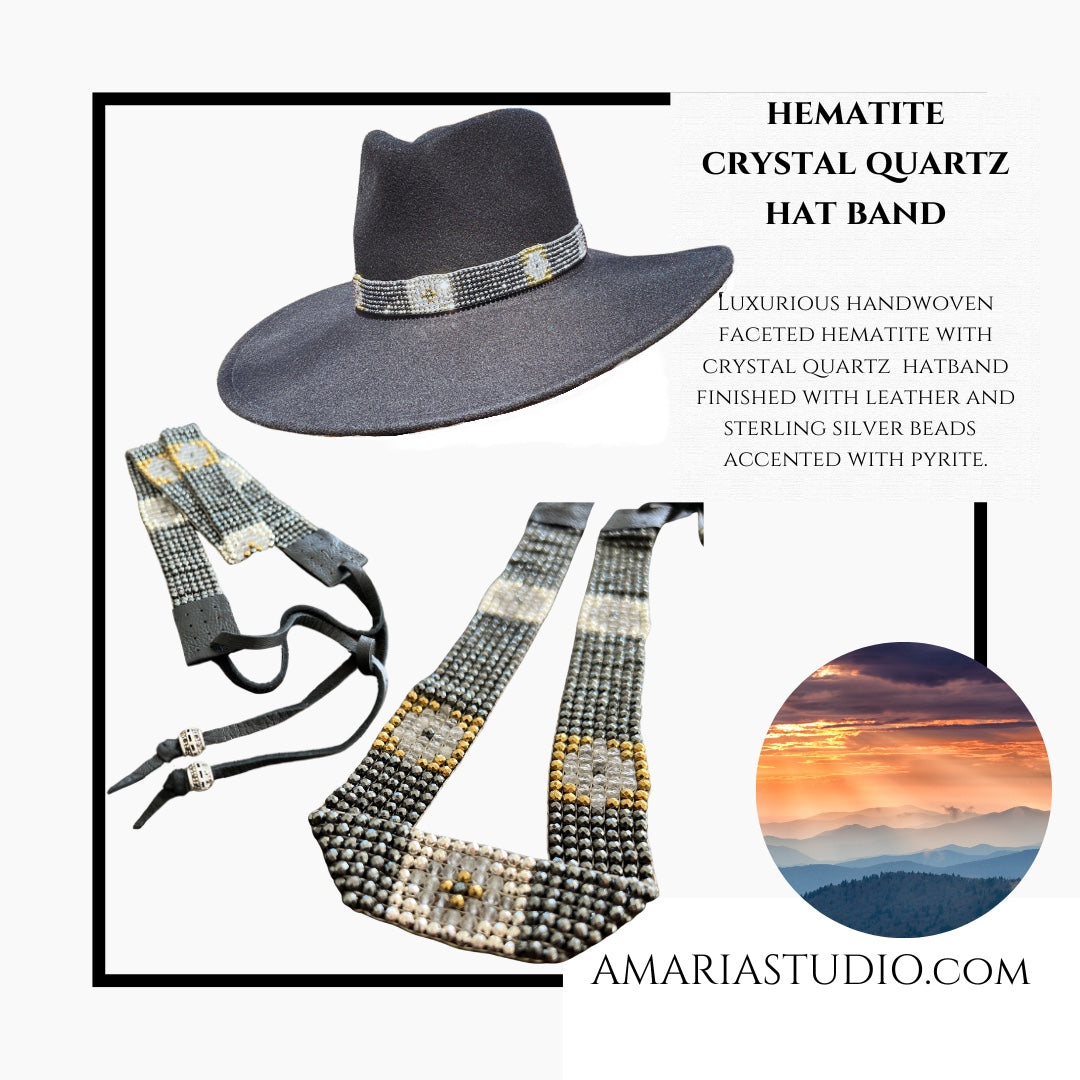 Hematite crystal quartz hatband - Amaria Studio