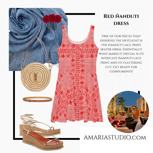 Ñanduti lace skater Dress red - Amaria Studio