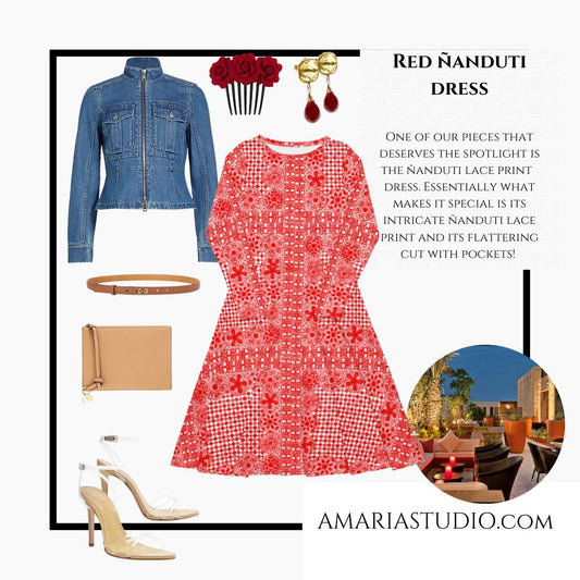 Lace dress long sleeve midi red dress lace dress ñanduti lace dress paraguay lace - Amaria Studio