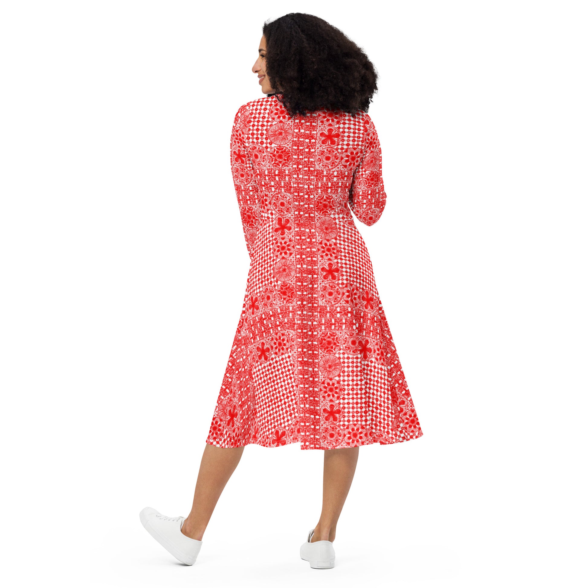 Lace dress long sleeve midi red dress lace dress ñanduti lace dress paraguay lace - Amaria Studio