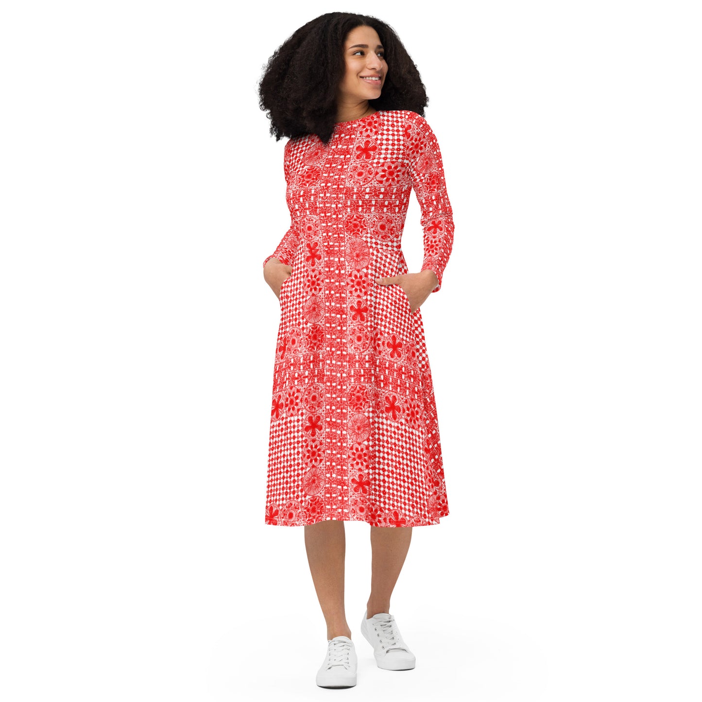 Lace dress long sleeve midi red dress lace dress ñanduti lace dress paraguay lace - Amaria Studio