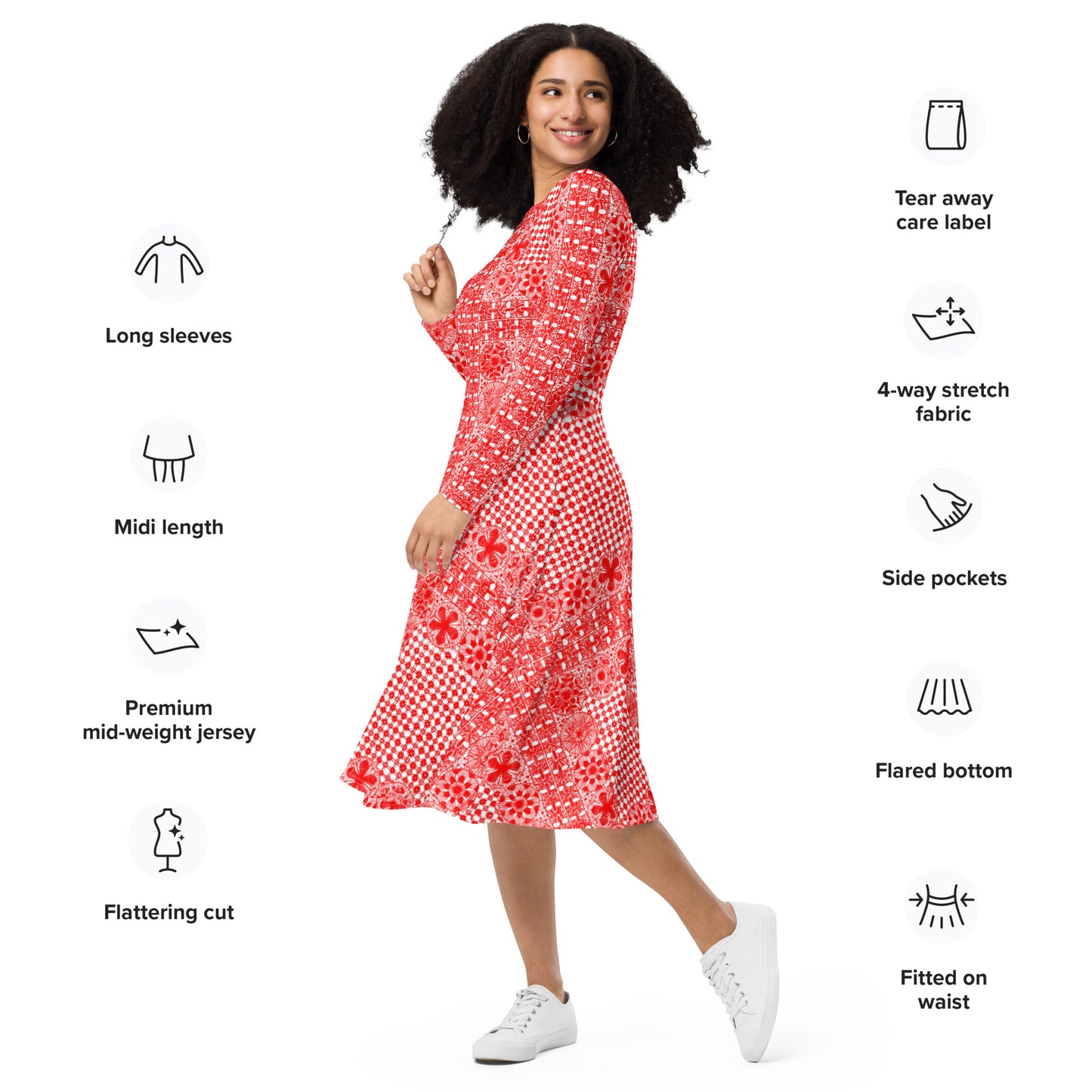 Lace dress long sleeve midi red dress lace dress ñanduti lace dress paraguay lace - Amaria Studio