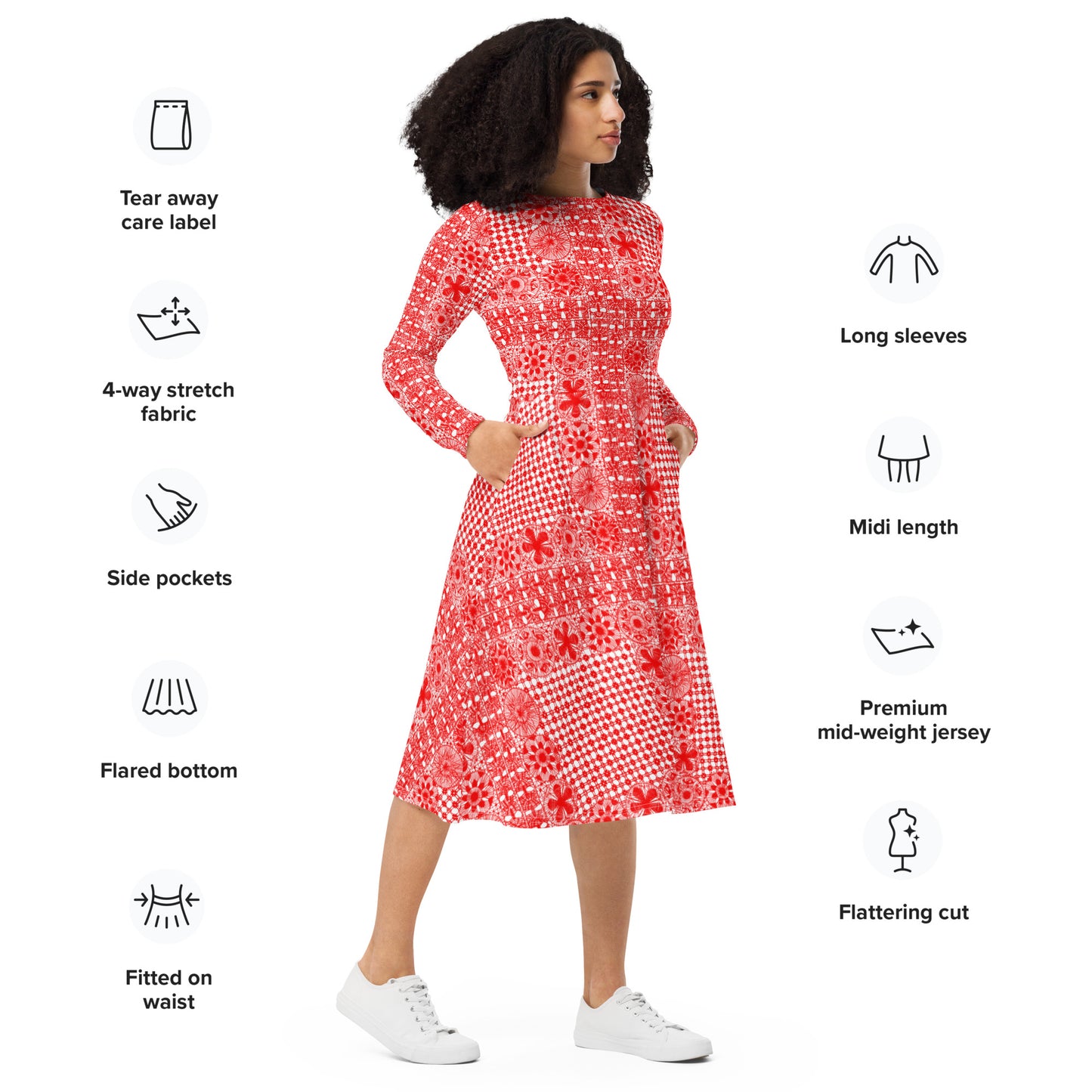 Lace dress long sleeve midi red dress lace dress ñanduti lace dress paraguay lace - Amaria Studio