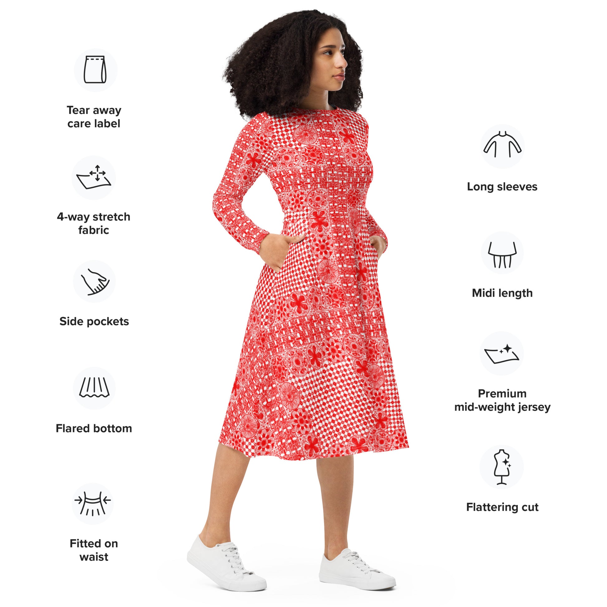 Lace dress long sleeve midi red dress lace dress ñanduti lace dress paraguay lace - Amaria Studio