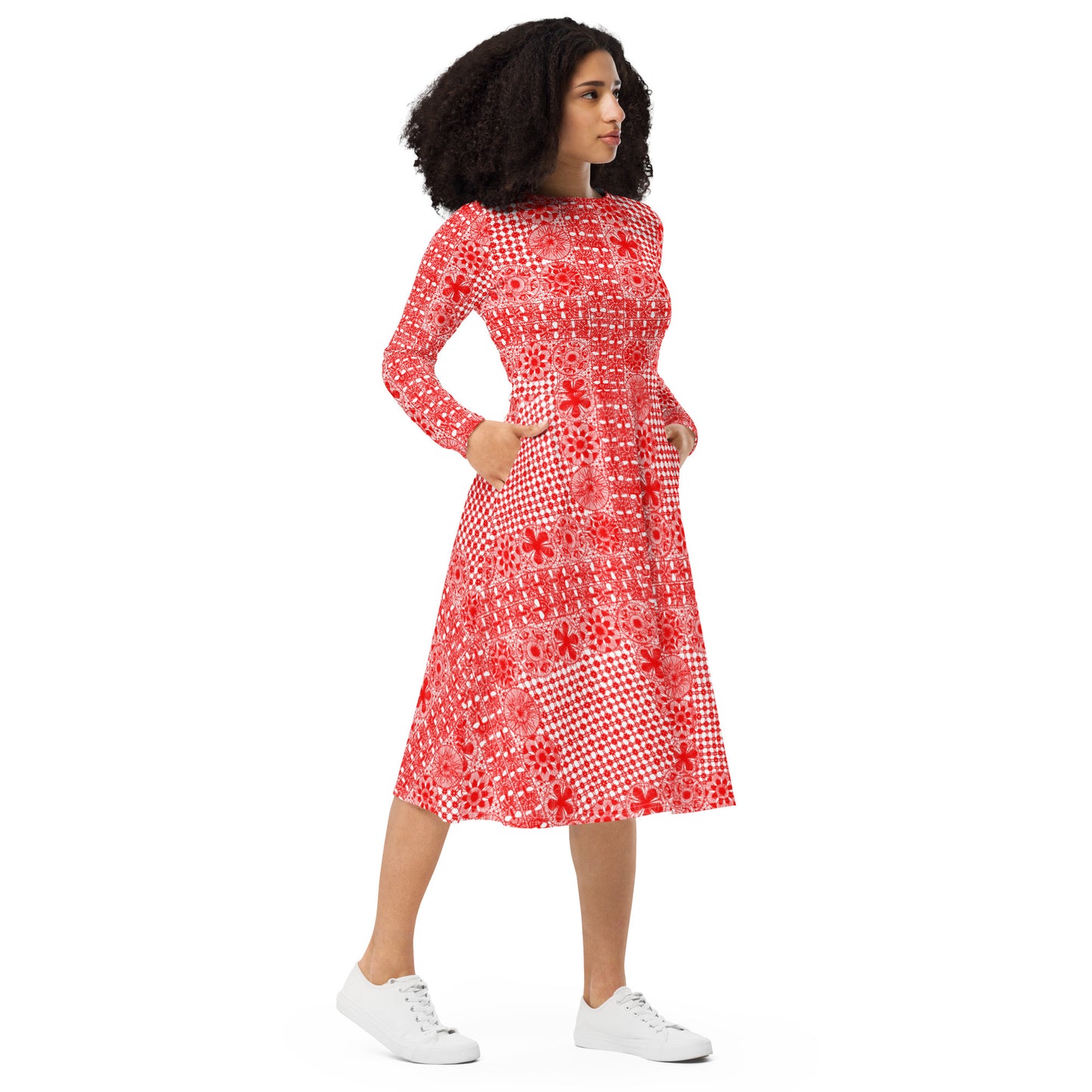 Lace dress long sleeve midi red dress lace dress ñanduti lace dress paraguay lace - Amaria Studio