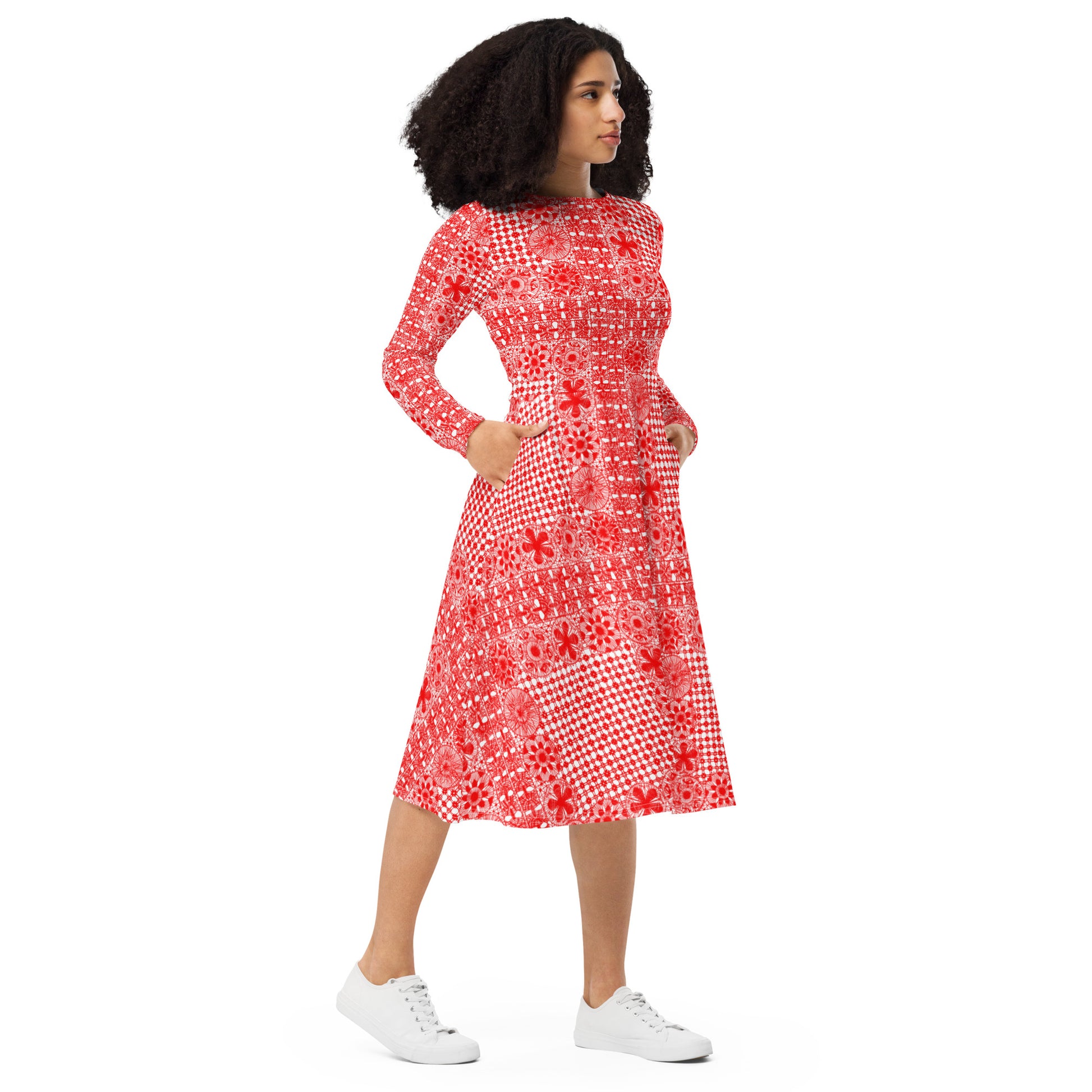 Lace dress long sleeve midi red dress lace dress ñanduti lace dress paraguay lace - Amaria Studio