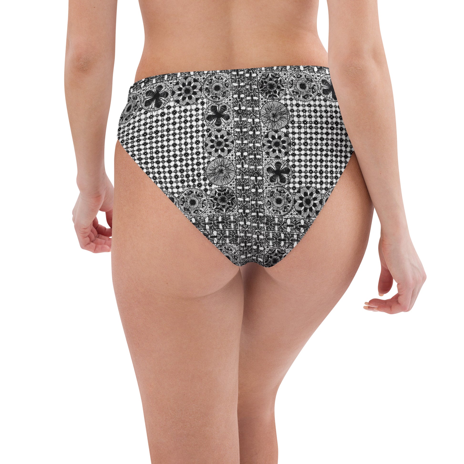 Black Ñanduti lace high-waisted bikini bottom Paraguayan lace - Amaria Studio