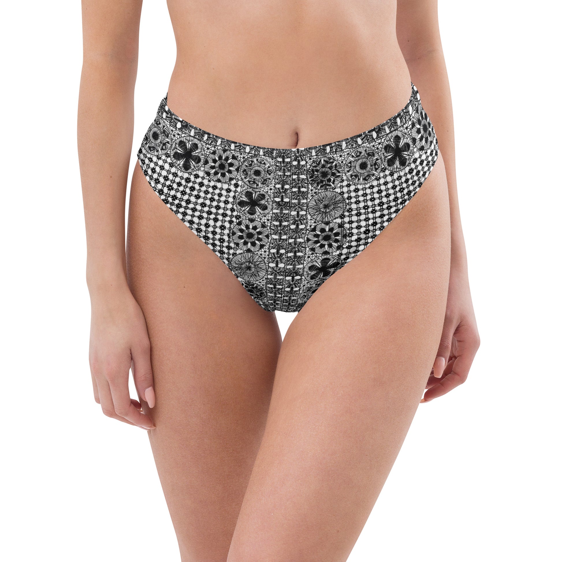 Black Ñanduti lace high-waisted bikini bottom Paraguayan lace - Amaria Studio