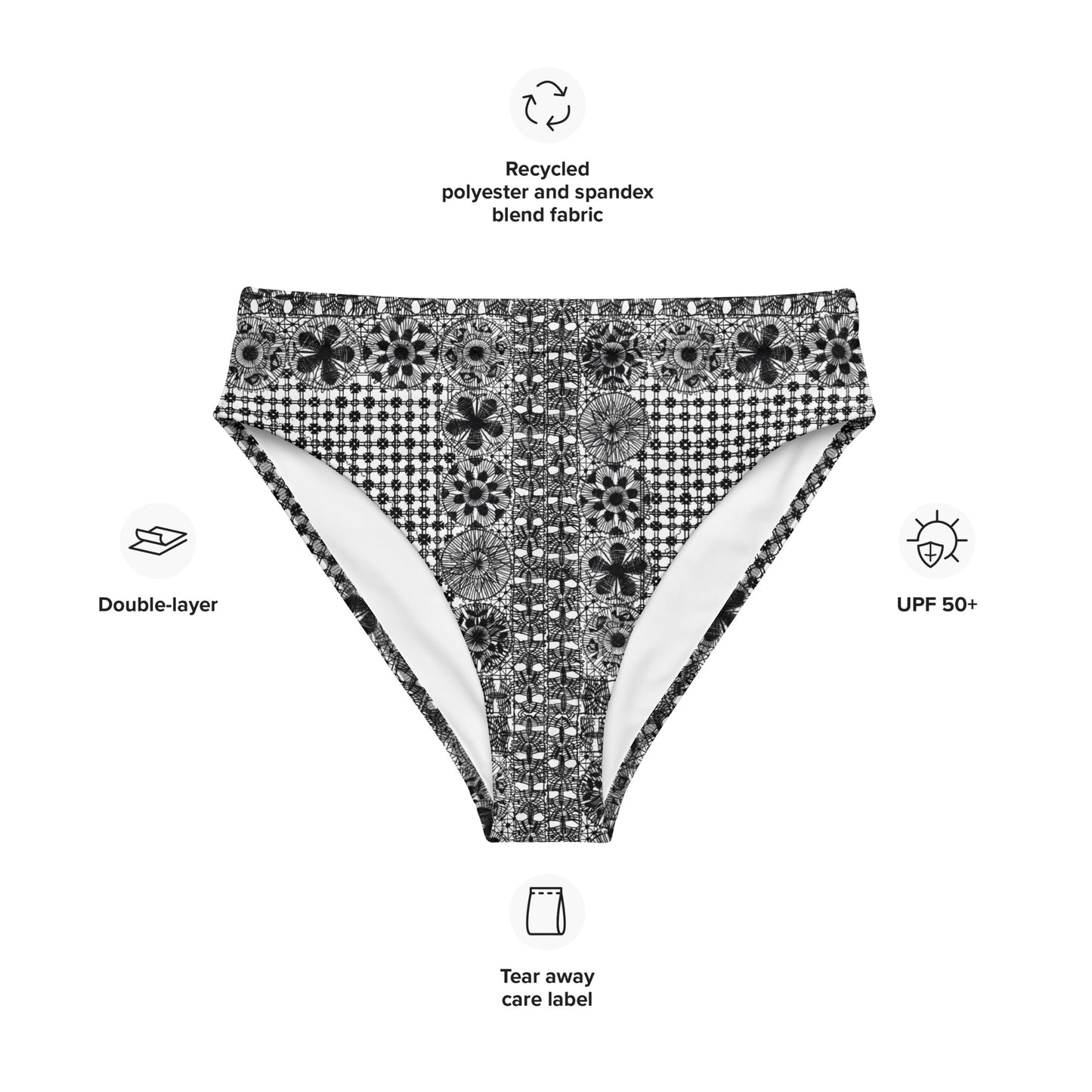 Black Ñanduti lace high-waisted bikini bottom Paraguayan lace - Amaria Studio