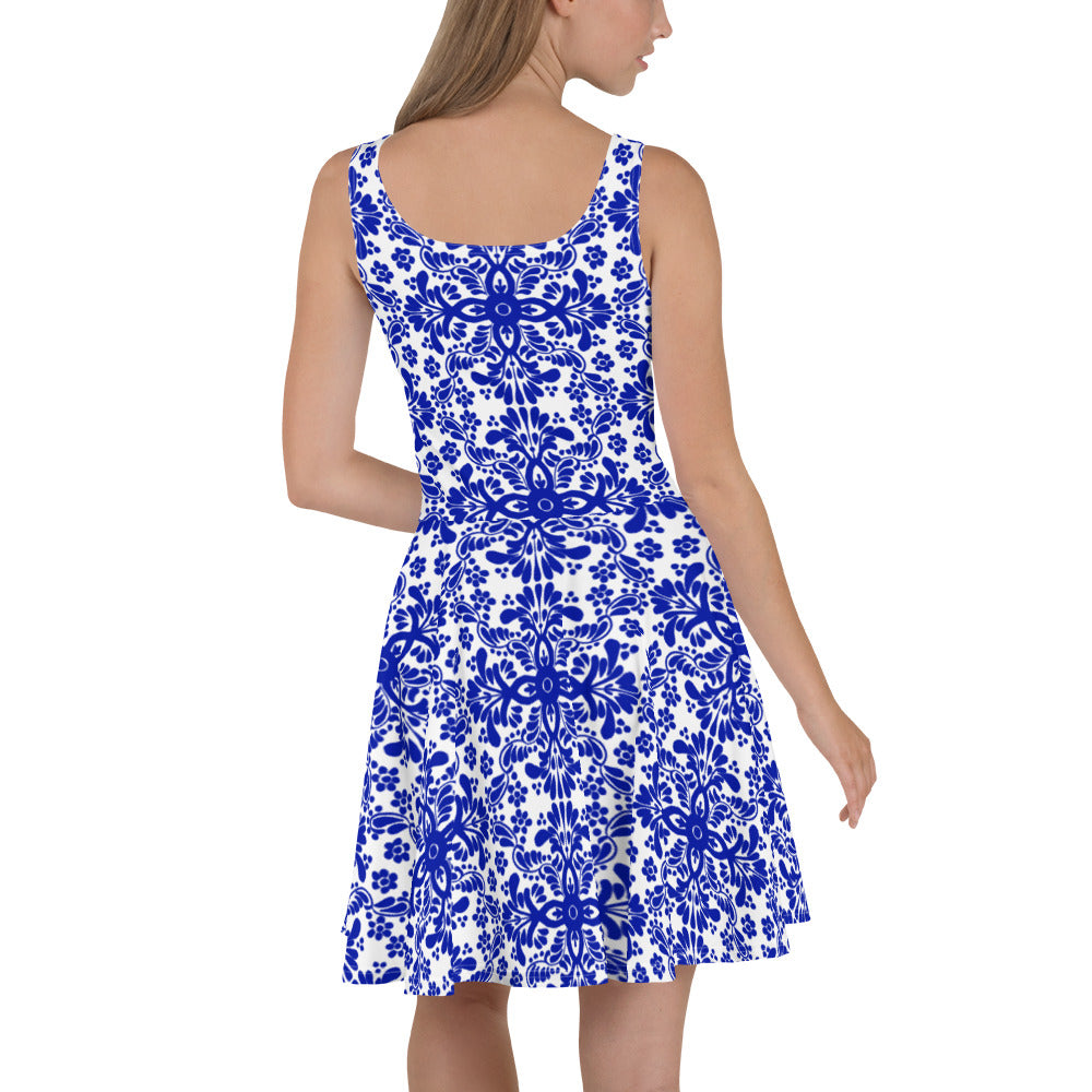 Blue white summer Skater Dress talavera dress - Amaria Studio