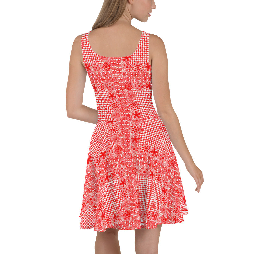 Ñanduti lace skater Dress red - Amaria Studio