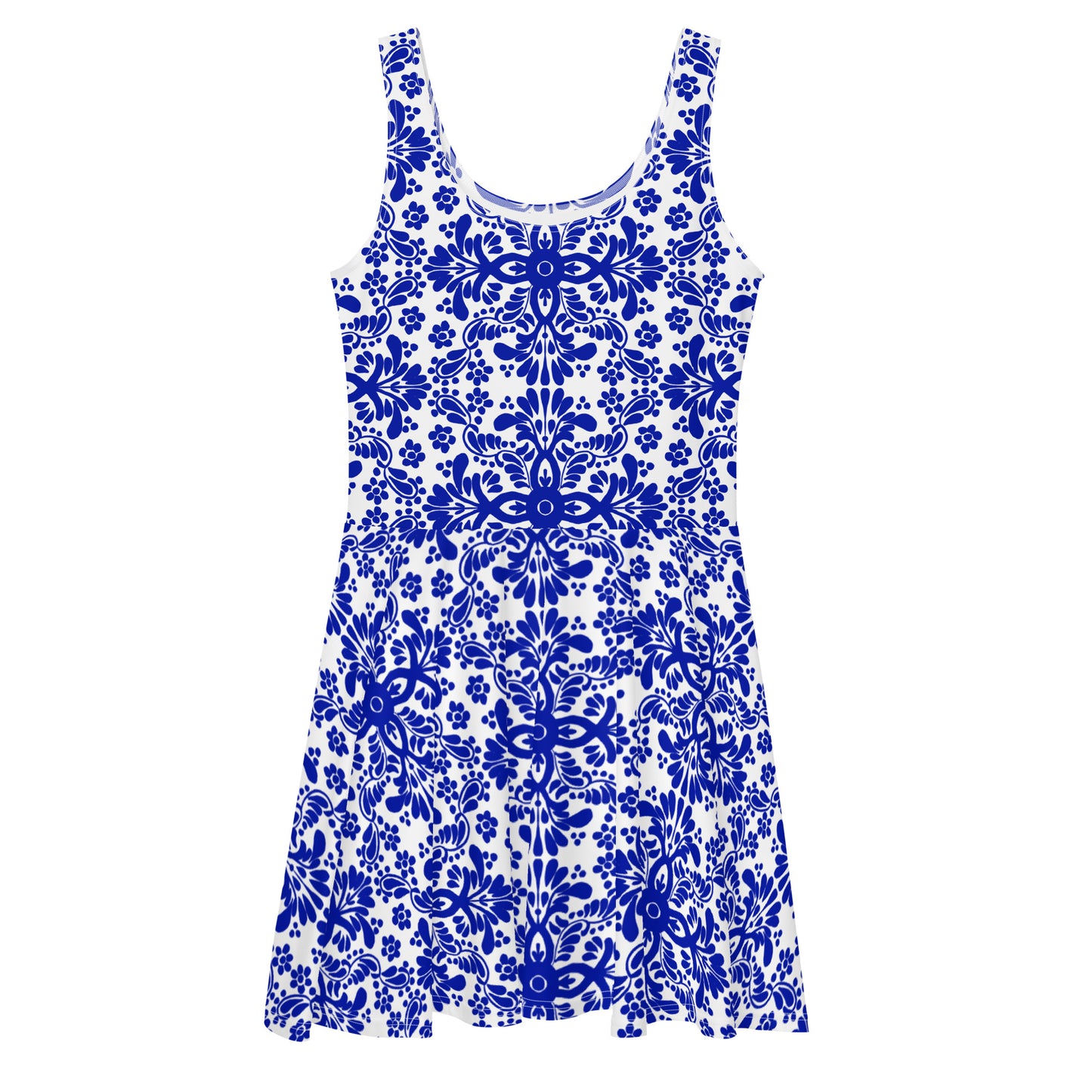 Blue white summer Skater Dress talavera dress - Amaria Studio
