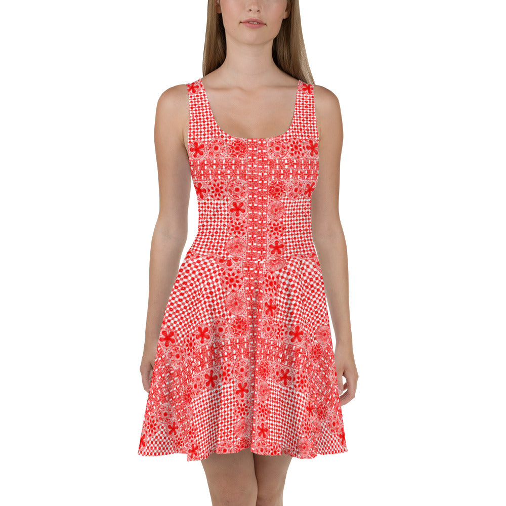 Ñanduti lace skater Dress red - Amaria Studio
