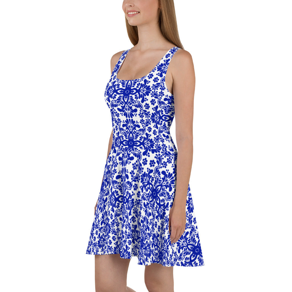 Blue white summer Skater Dress talavera dress - Amaria Studio