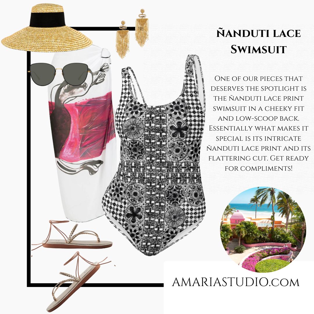Ñanduti lace print One-Piece Swimsuit - Amaria Studio