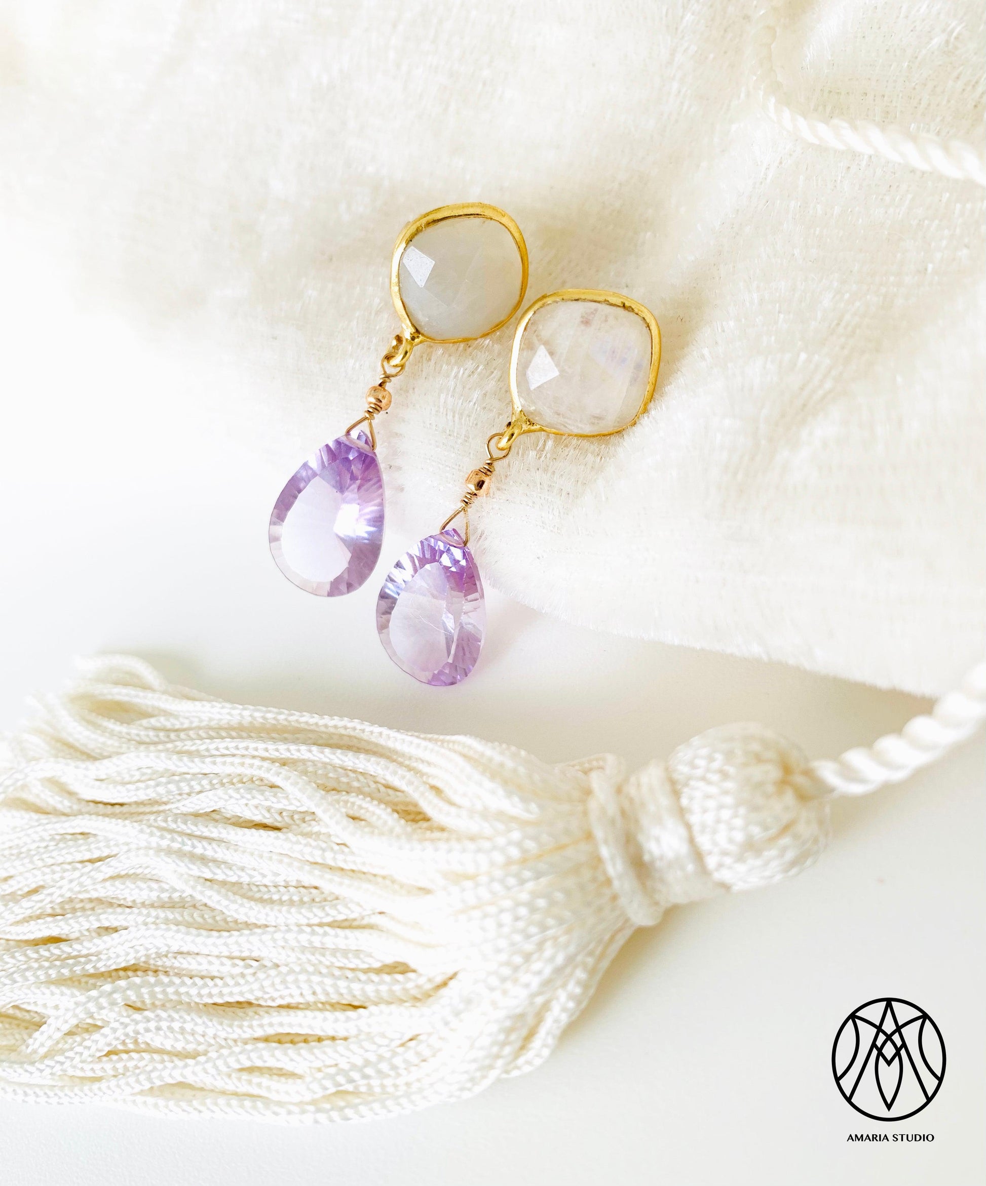 Moonstone amethyst earrings - Amaria Studio