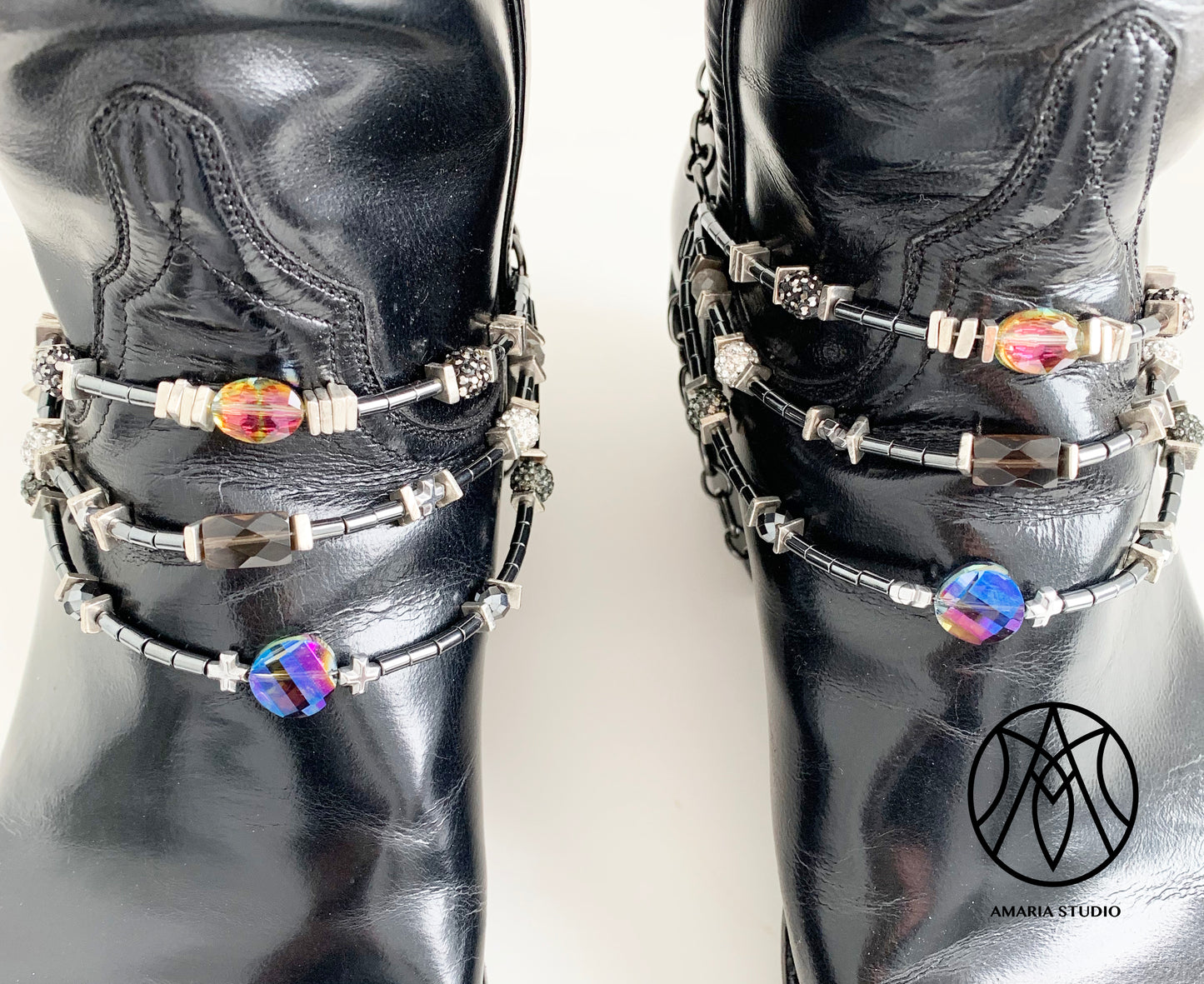 Hematite smoky quartz boot jewelry - Amaria Studio