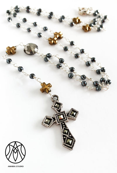 Hematite Rosary Necklace - Amaria Studio
