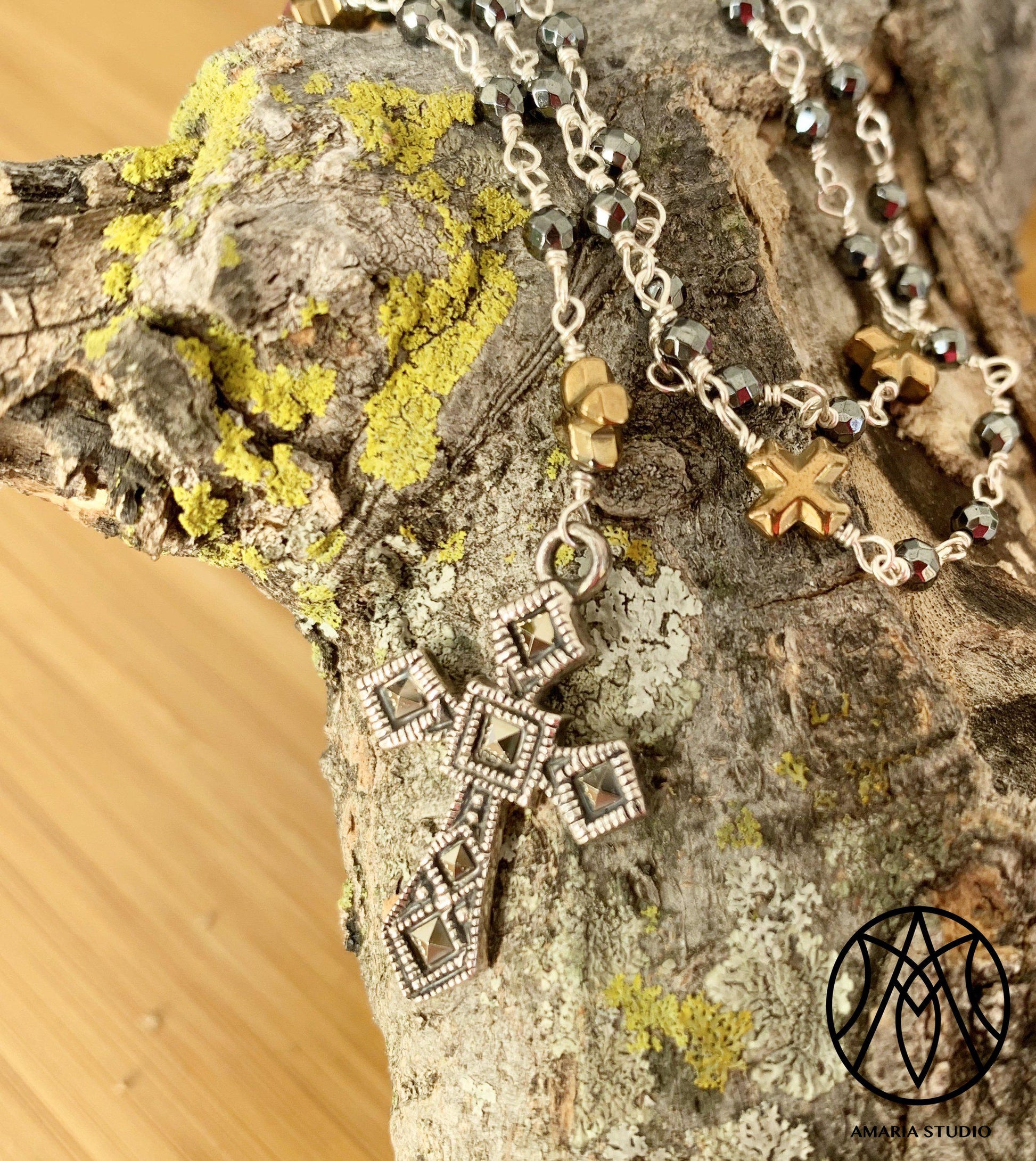 Hematite Rosary Necklace - Amaria Studio