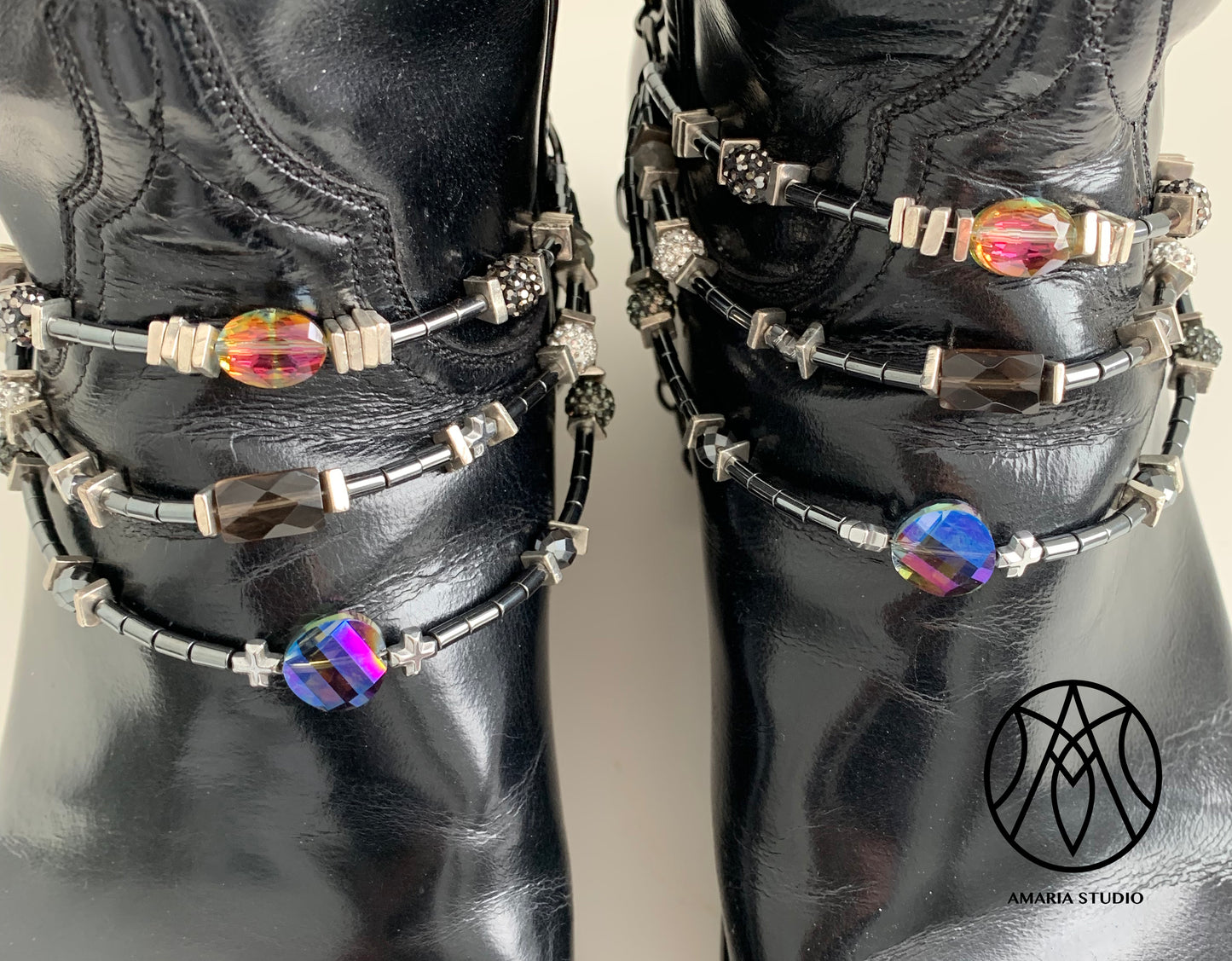 Hematite smoky quartz boot jewelry - Amaria Studio