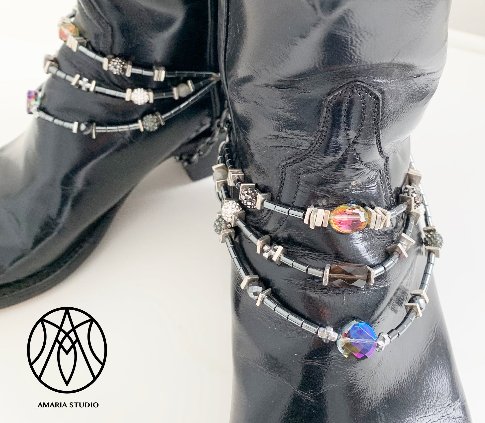 Hematite smoky quartz boot jewelry - Amaria Studio