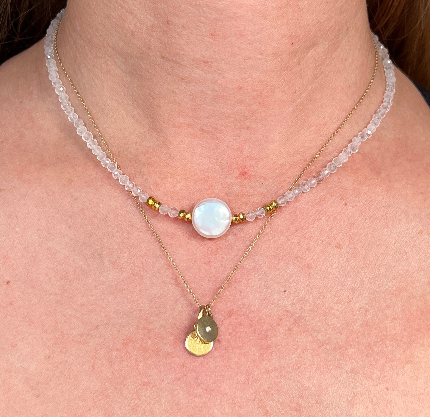Beaded rock crystal quartz Necklace | Rock crystal quartz Choker | Rock Crystal Quartz and gold filled jewelry |  Beaded layering - Amaria Studio