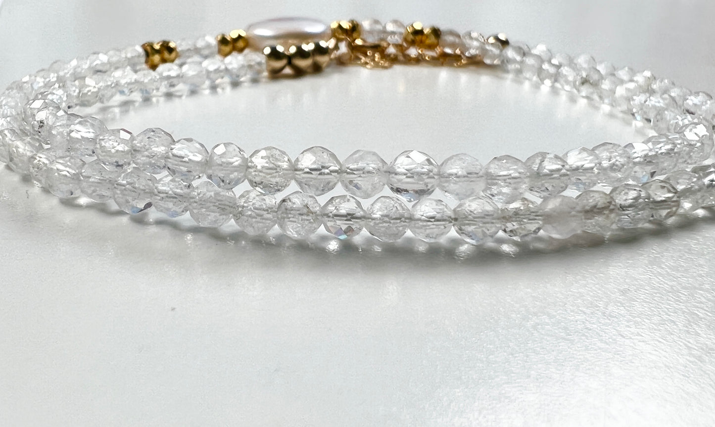 Beaded rock crystal quartz Necklace | Rock crystal quartz Choker | Rock Crystal Quartz and gold filled jewelry |  Beaded layering - Amaria Studio