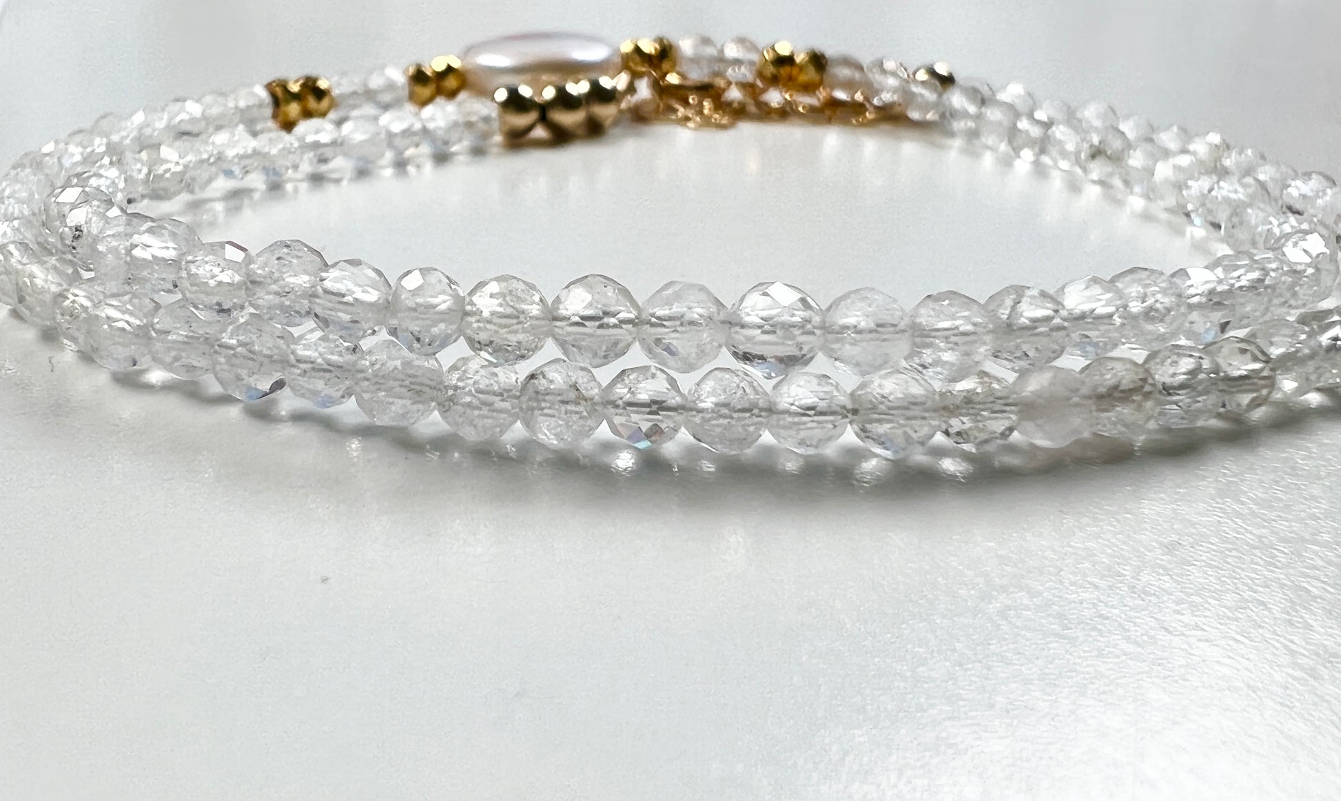 Beaded rock crystal quartz Necklace | Rock crystal quartz Choker | Rock Crystal Quartz and gold filled jewelry |  Beaded layering - Amaria Studio