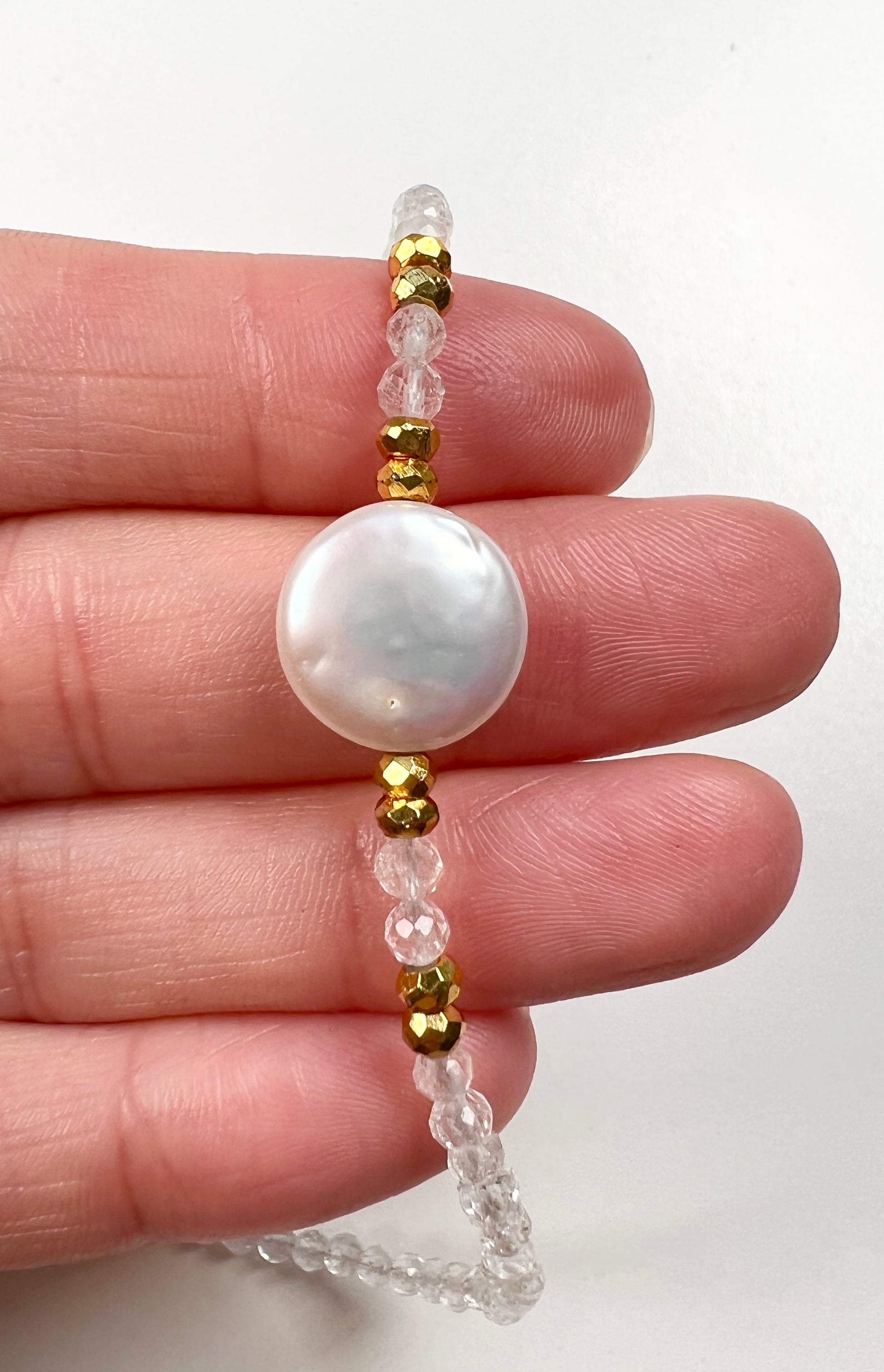 Beaded rock crystal quartz Necklace | Rock crystal quartz Choker | Rock Crystal Quartz and gold filled jewelry |  Beaded layering - Amaria Studio