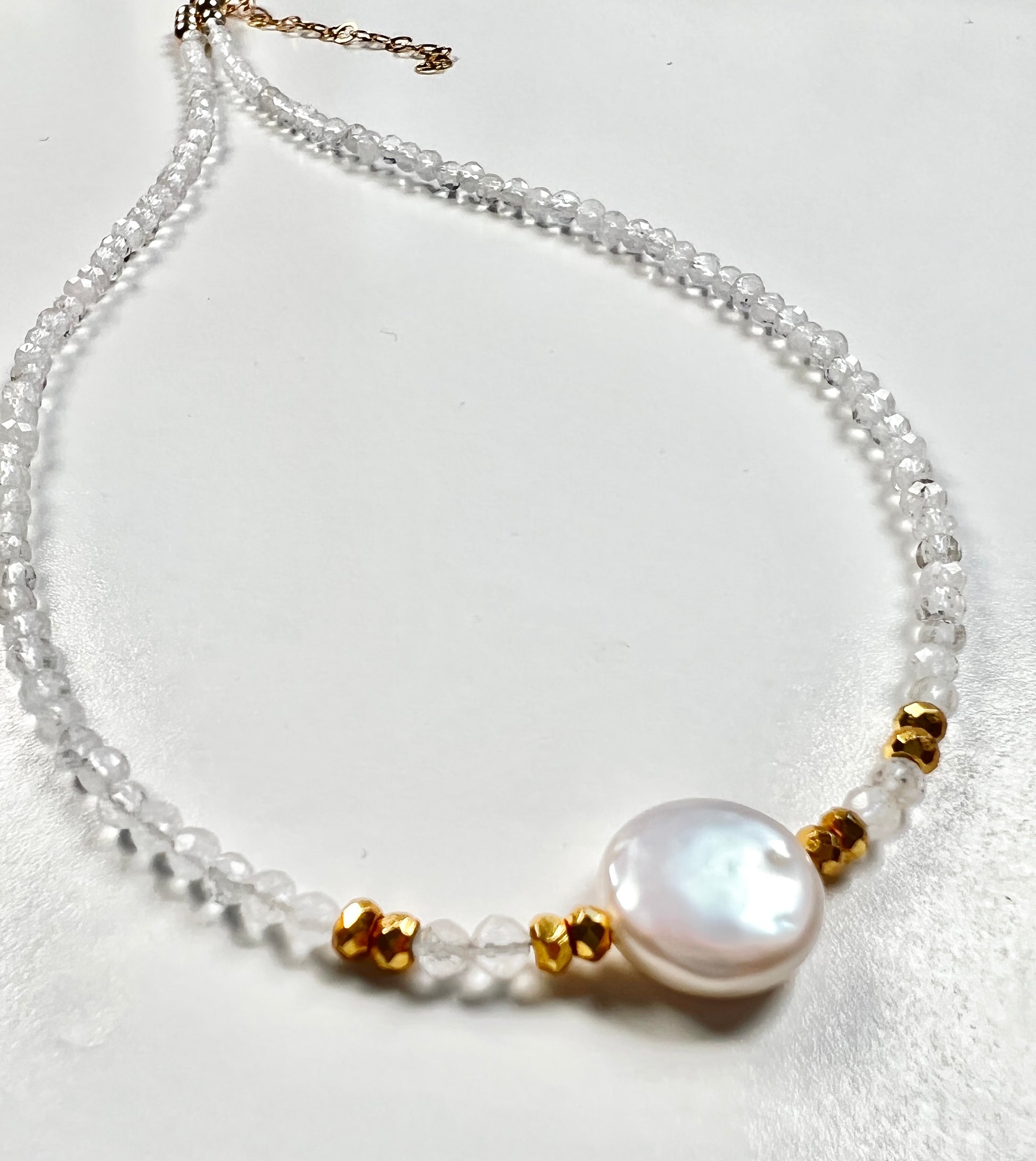 Beaded rock crystal quartz Necklace | Rock crystal quartz Choker | Rock Crystal Quartz and gold filled jewelry |  Beaded layering - Amaria Studio