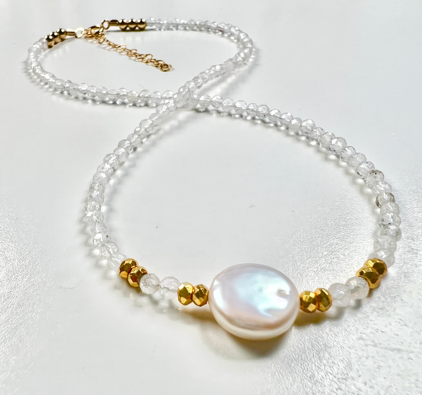Beaded rock crystal quartz Necklace | Rock crystal quartz Choker | Rock Crystal Quartz and gold filled jewelry |  Beaded layering - Amaria Studio