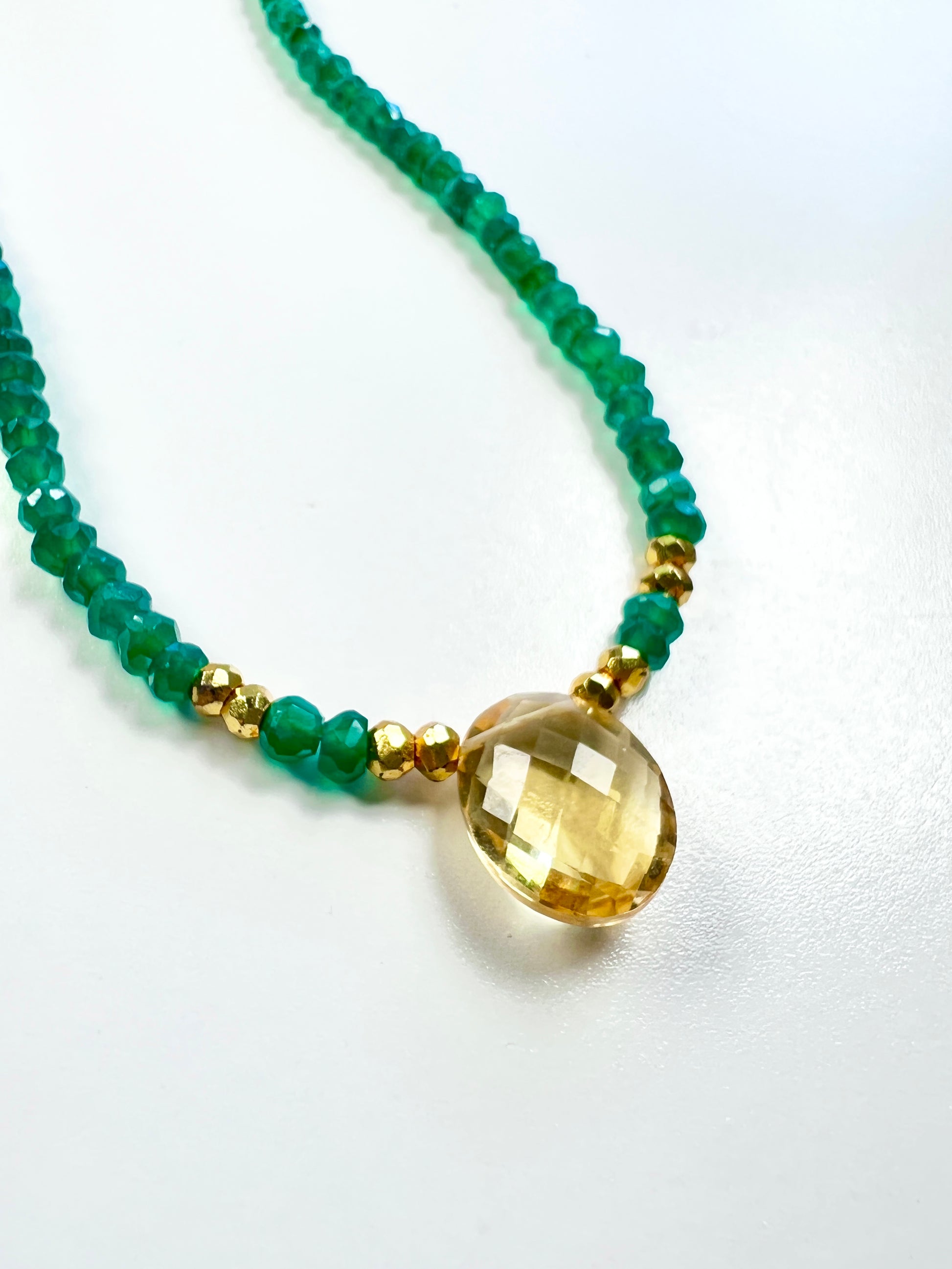 Beaded green onyx citrine necklace - Amaria Studio