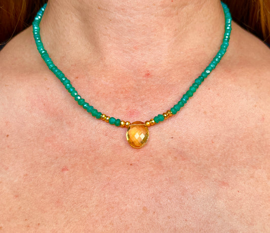 Beaded green onyx citrine necklace - Amaria Studio