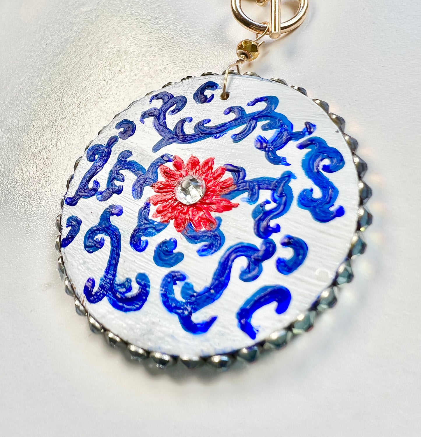 Lapis lazuli necklace with hand painted pendant - Amaria Studio