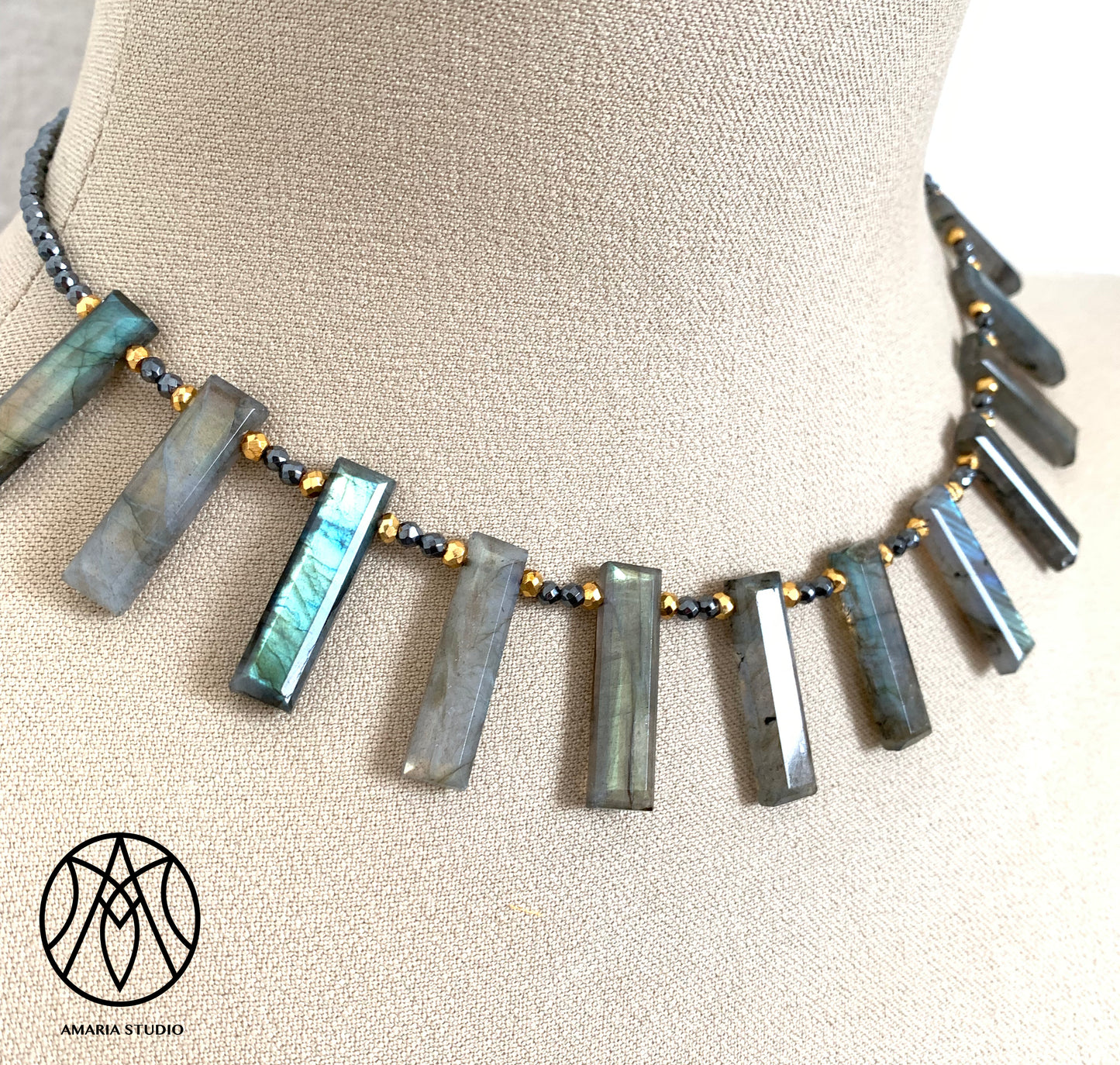 Labradorite hematite necklace - Amaria Studio
